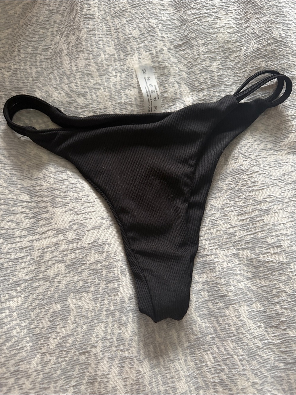 Black Ribbed High-Cut Bikini Bottom - Women Swim